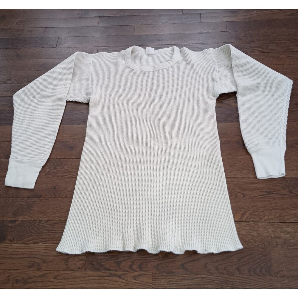 Vintage Arctex Shirt Mens XL 46-48 Waffle Knit Thermal Henley Cream Off White